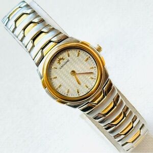 Vintage Roven Dino Astor Sapphire Crystal Thin Women's Watch Silver Gold 2021L